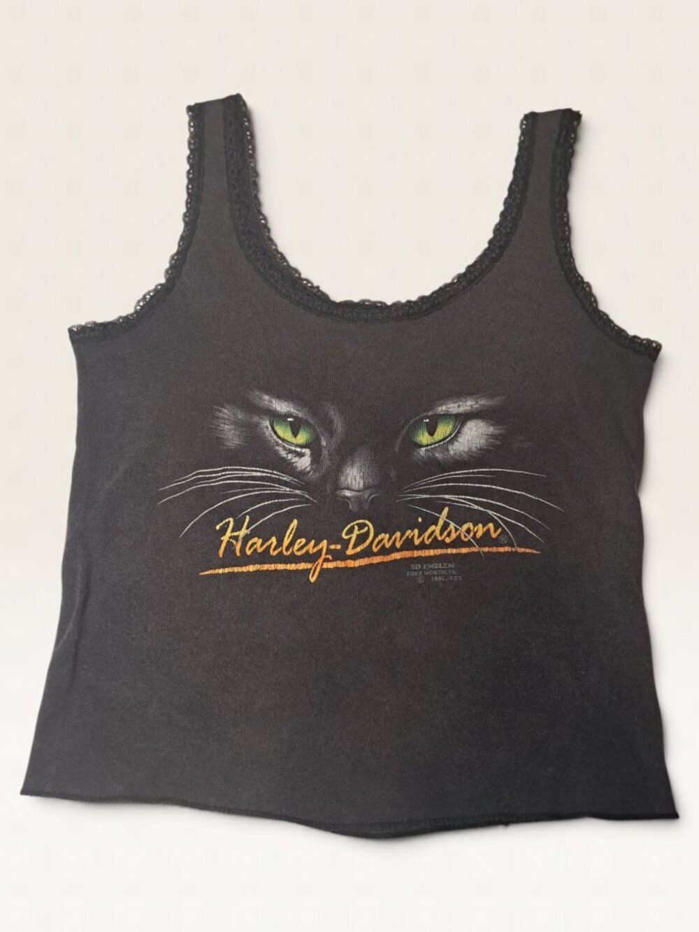 Vtg 1991 3D Emblem Harley Davidson Cat Eyes Tank M